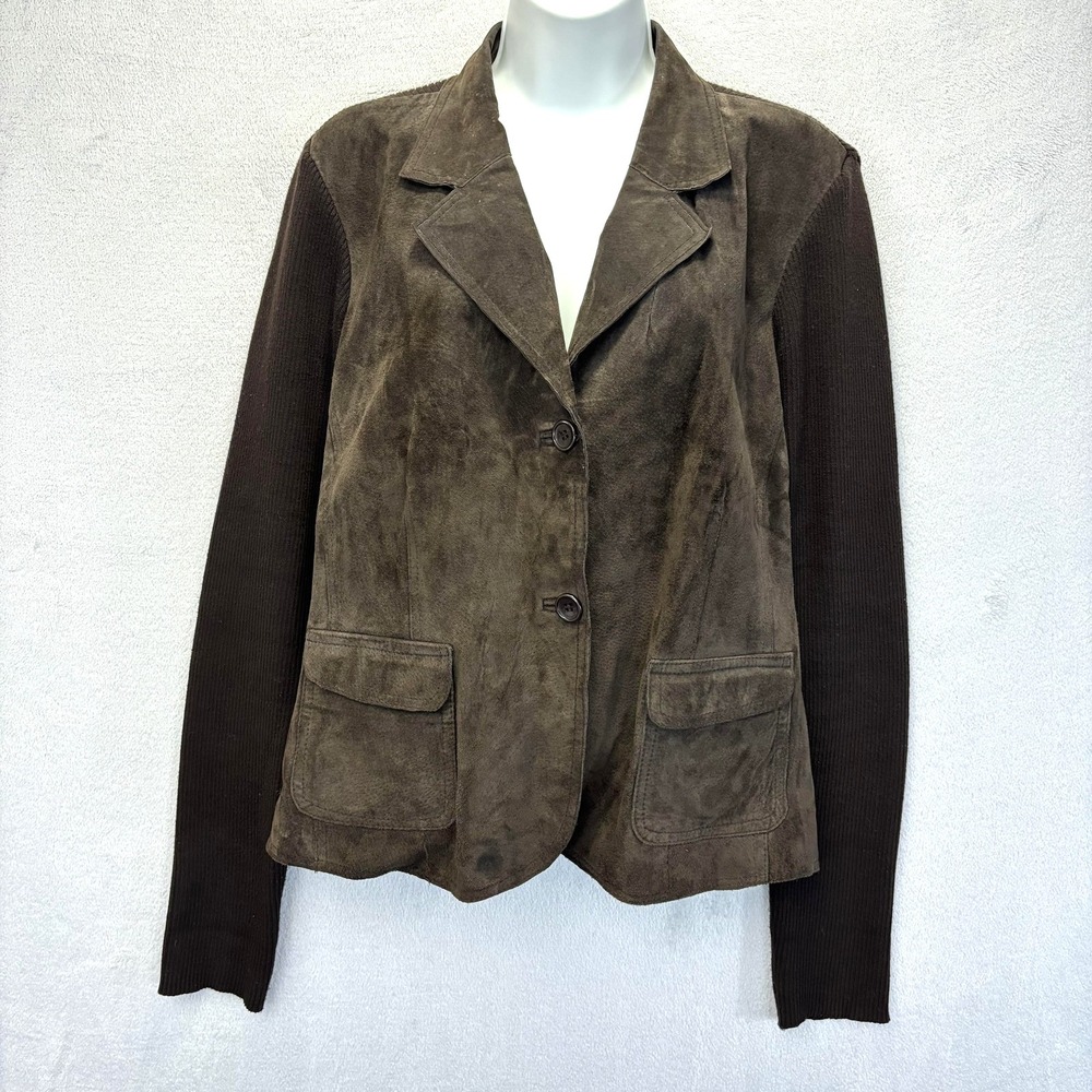 Womens Suede Leather & Knit Blazer Size XL Brown Essentials Milano Rodeo Western
